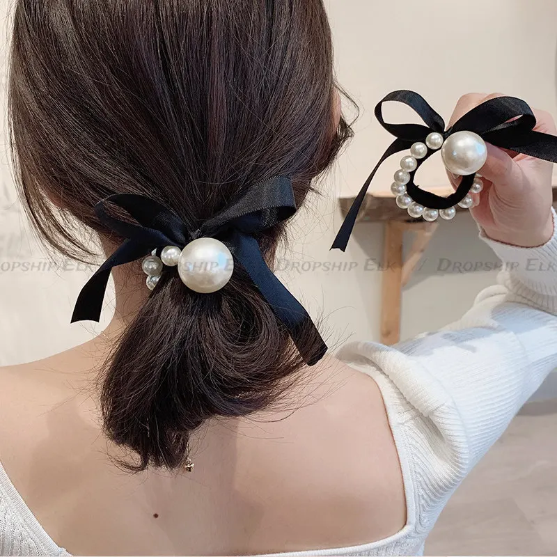 1PC Spring New Style Small Fragrant Pearl Bow Hair Loop Versatile Tie Hair Rubber Band Headstring Hair Rope Women\'s Jewelry