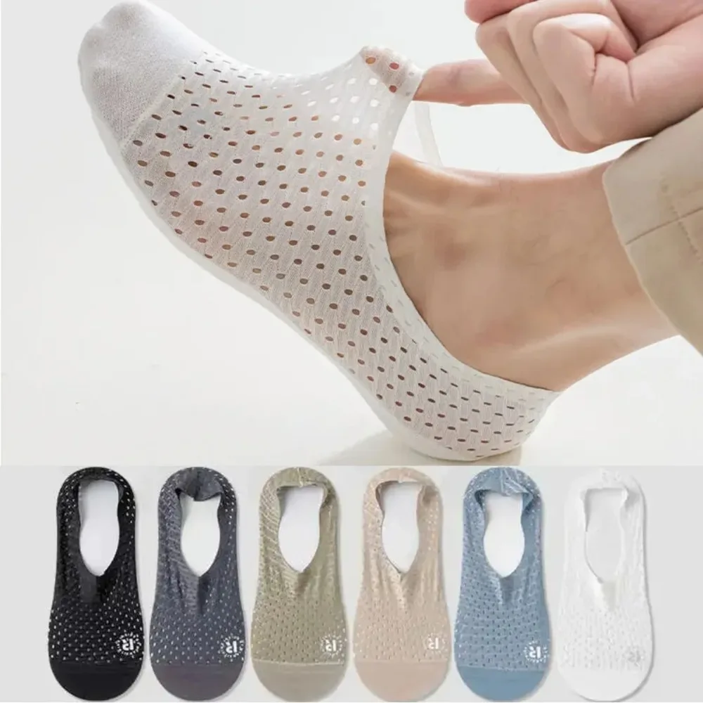 Men Invisible No Show Mesh Socks Male Silicone Non-slip Low Cut Sock Hollow Out Thin Breathable White Black ankle Sock Slippers