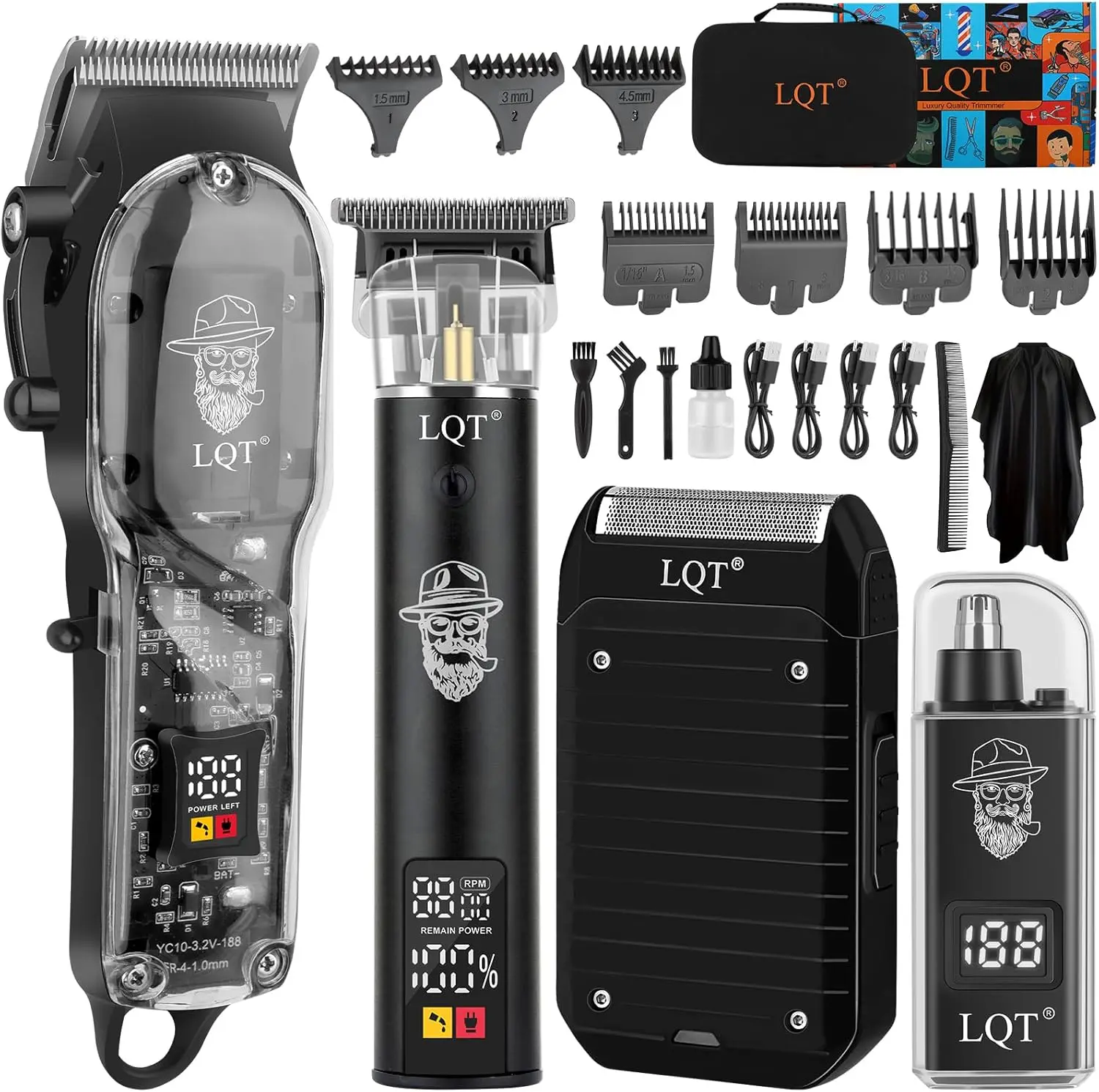 

4-in-1 Cordless Hair Clipper Set, Beard Trimmer & Shaver with LED Display, Home Grooming Kit for Men
