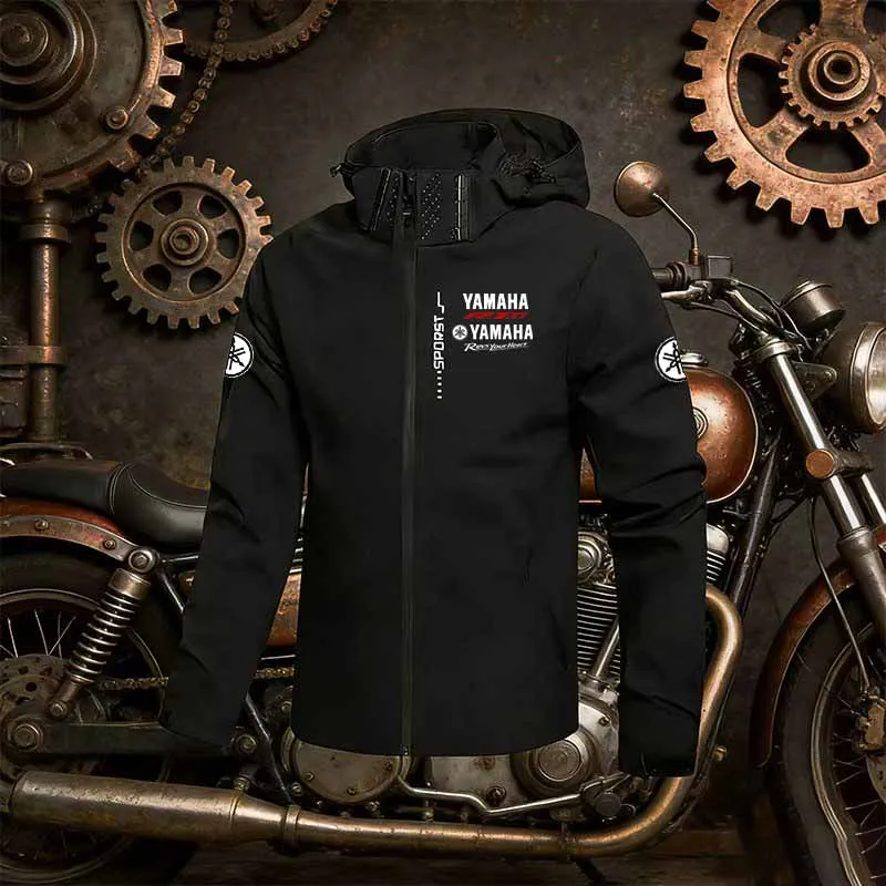 

2026 Yamaha Logo Men's Tactical Motorcycle Racing Jacket - Windproof and Waterproof Hooded Adjustable Pilot Windbreaker - Combat
