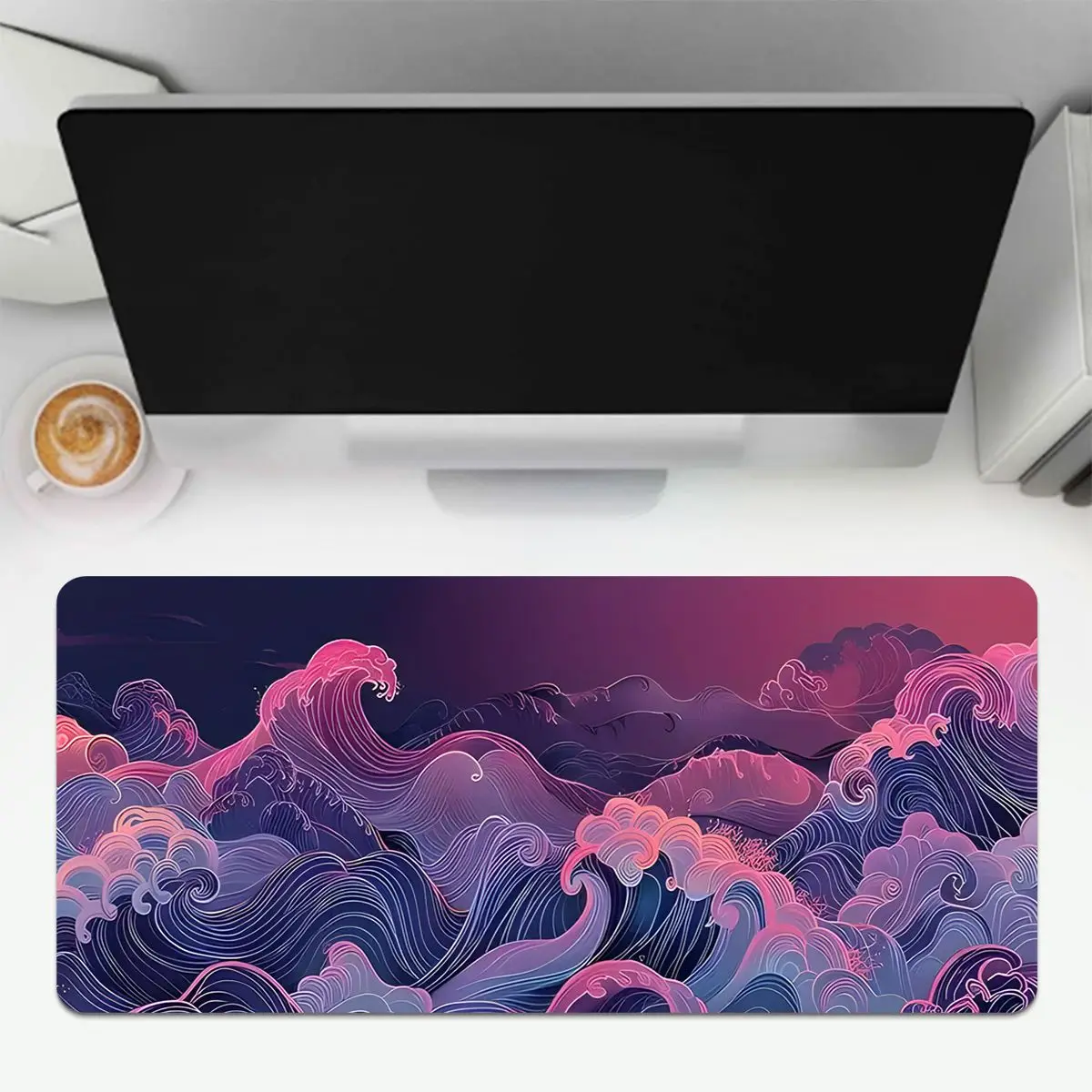 판타지 핑크-퍼플 오션 웨이브 마우스 패드 멀티 사이즈 세탁 가능 미끄럼 방지 스티치 엣지 컴퓨터 키보드 데스크 매트 게임용 사무실용