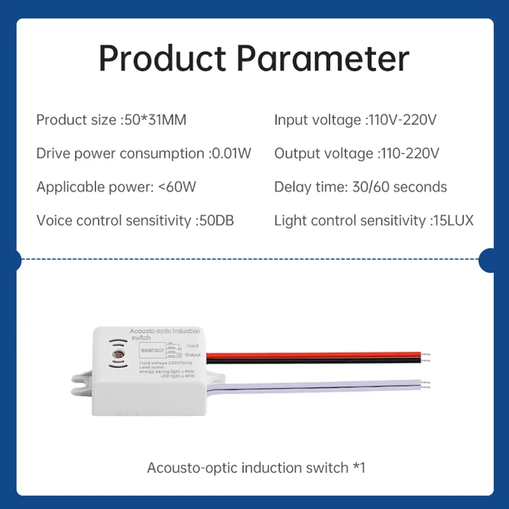 220v som inteligente sensor de voz interruptor módulo detector interior automático ligar/desligar luzes interruptor de sensor controlado por luz de som