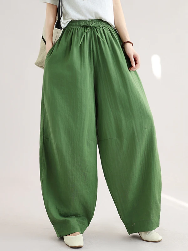Retro Style Casual Cotton Linen Pants Women's Arc Blade Double Face Gauze Comfortable All Matchings Loose Fit Trousers