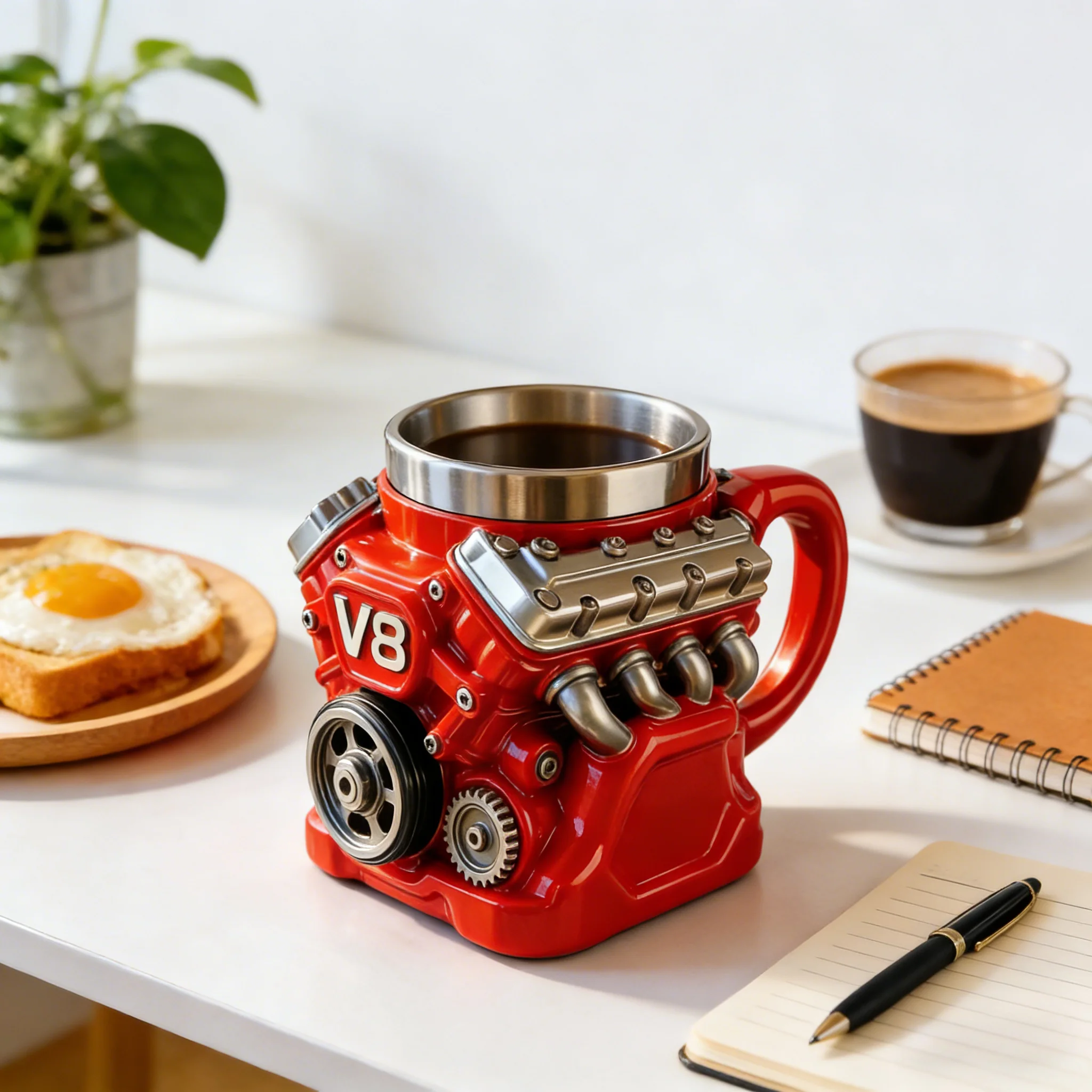 

V8 Car Engine Design Stainless Steel Coffee Mug Insulated Cup for Car Enthusiasts Mechanics Fathers Boyfriends Gifts