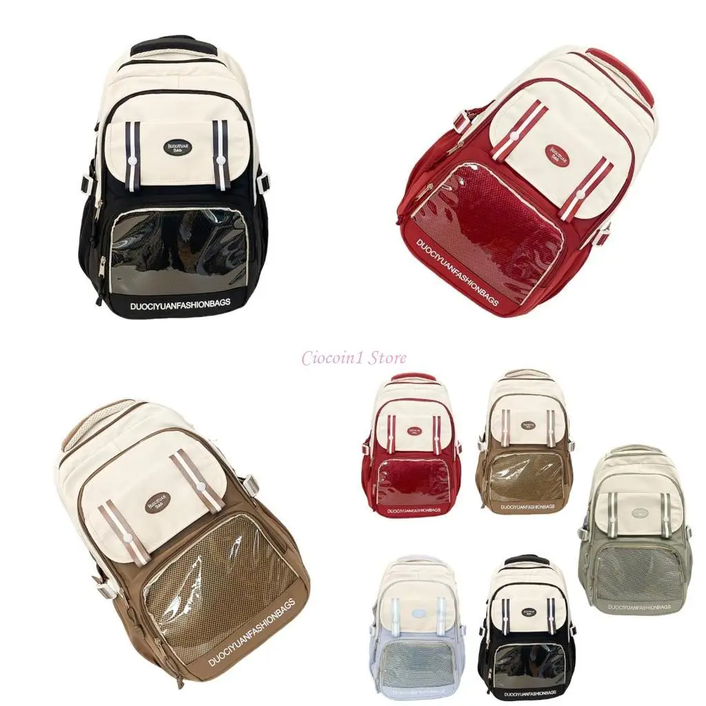 

Y1UB Women Transparent Itabag Backpack with Clear Pocket Japanese Animes Pin Display Backpack Student School Bag