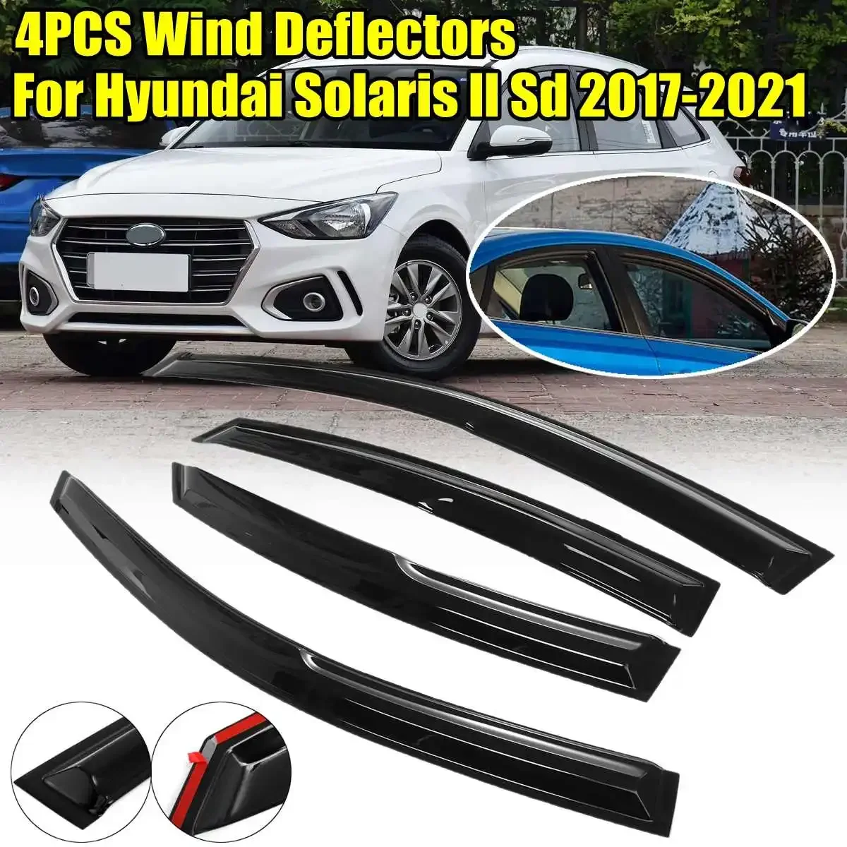 

4pcs Car Side Window Deflector Window Visor Vent For Hyundai Solaris ll Sd 2017-2021 Wind Shields Sun Rain Guards Deflector