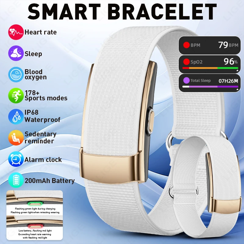 

LIGE Health Monitoring Smart Bracelet Heart Rate 178+ Sports Modes 200mAh Battery IP68 Waterproof Multifunctional Smart Watches