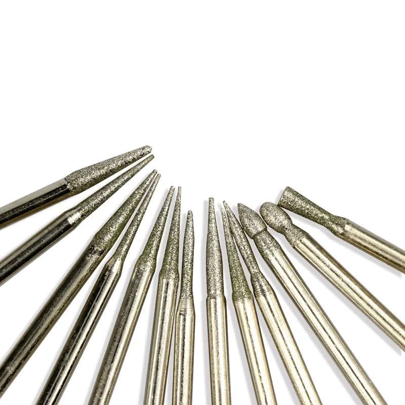 BIESUO 30Pcs/Set 3mm Shank Diamond Grinding Burr Needle Point Engraving Carving Polishing Glass Jade Stone Drill Bit