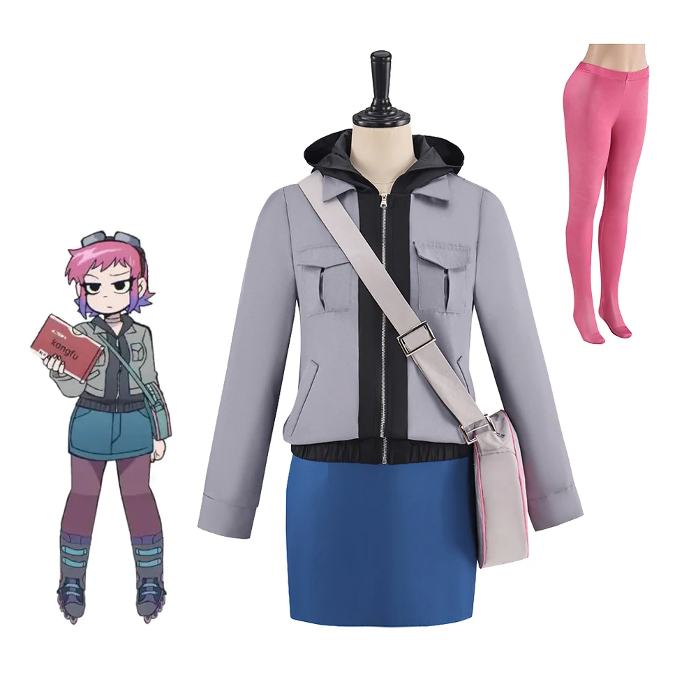 

Scott Pilgrim Takes Off Ramona Flowers Cosplay Costume Women's Coat Skirt With Bag Full Set Halloween Party Carnival Outfits