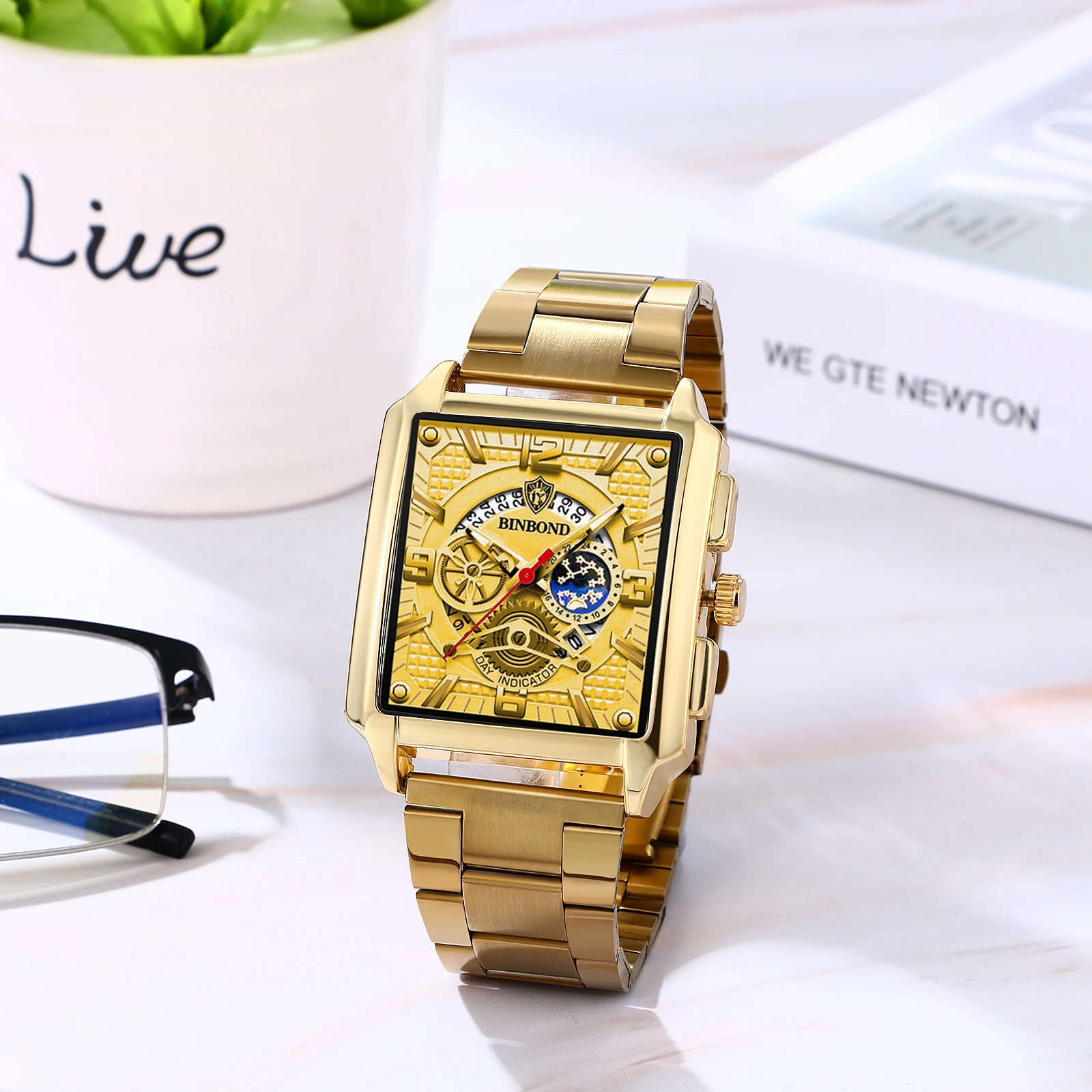 Lancardo-ساعة يد كوارتز رجالية من الفولاذ المقاوم للصدأ ، أسود ، ذهبي ، العلامة التجارية العليا ، الفاخرة ، أيدي مضيئة ، الاتصال الهاتفي التاريخ ، ساعة عمل ، هدية