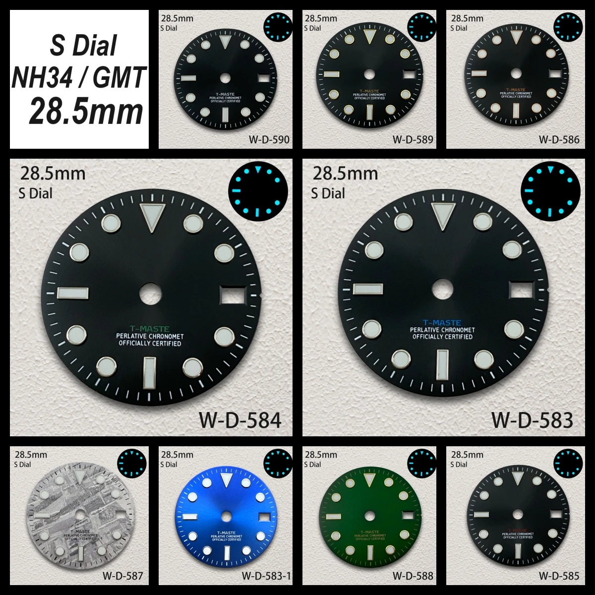 

28.5mm S Logo Meteorite GMT Dial Fit NH34 Japanese Movement Ice Blue Luminous Watch Modification Accessories