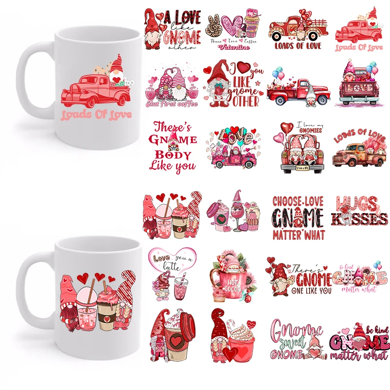 6Pcs Love Design 3D UV DTF Dwarf  Love Car Transfer Sticker Notebooks Computer Kisses Cartoon Mug Coffee Cup DIY Wrap Cup