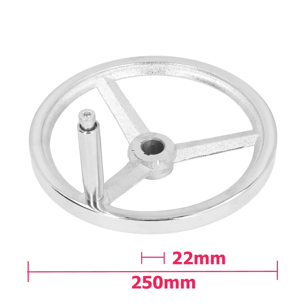 22x250mm Handwheel with Revolving Handle 3 Spoke Round Metal Hand Wheel for Lathe Milling Grinding Machine