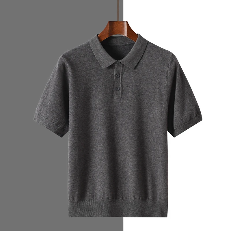 Cashmere Knitted short sleeves Men Spring and Summer Knitted POLO short sleeves Men