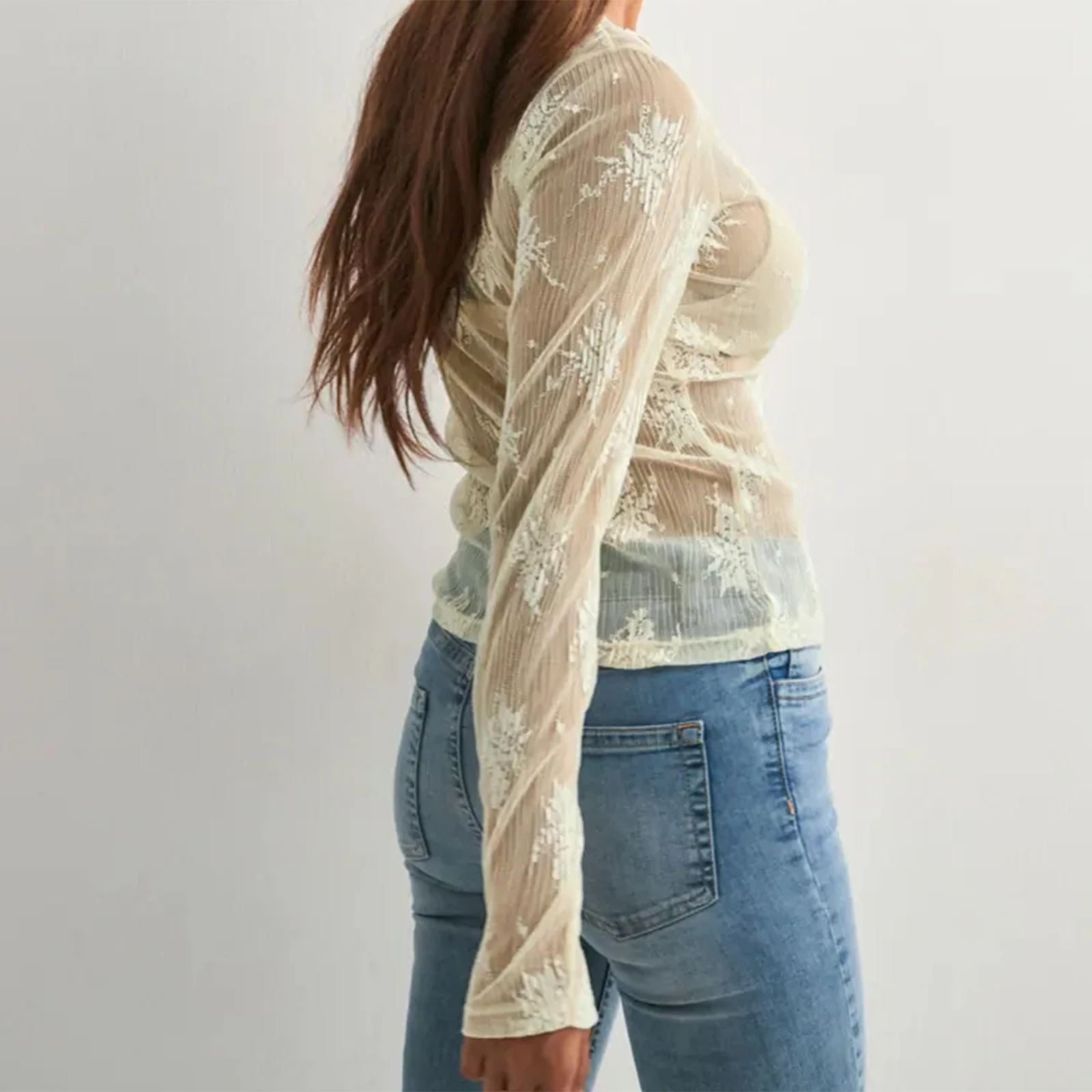 

Combhasaki женский топ с разрезом спереди и завязками спереди, с длинным рукавом, глубоким v-образным вырезом, облегающие прозрачные рубашки с цветочным принтом, весенне-осенняя блузка