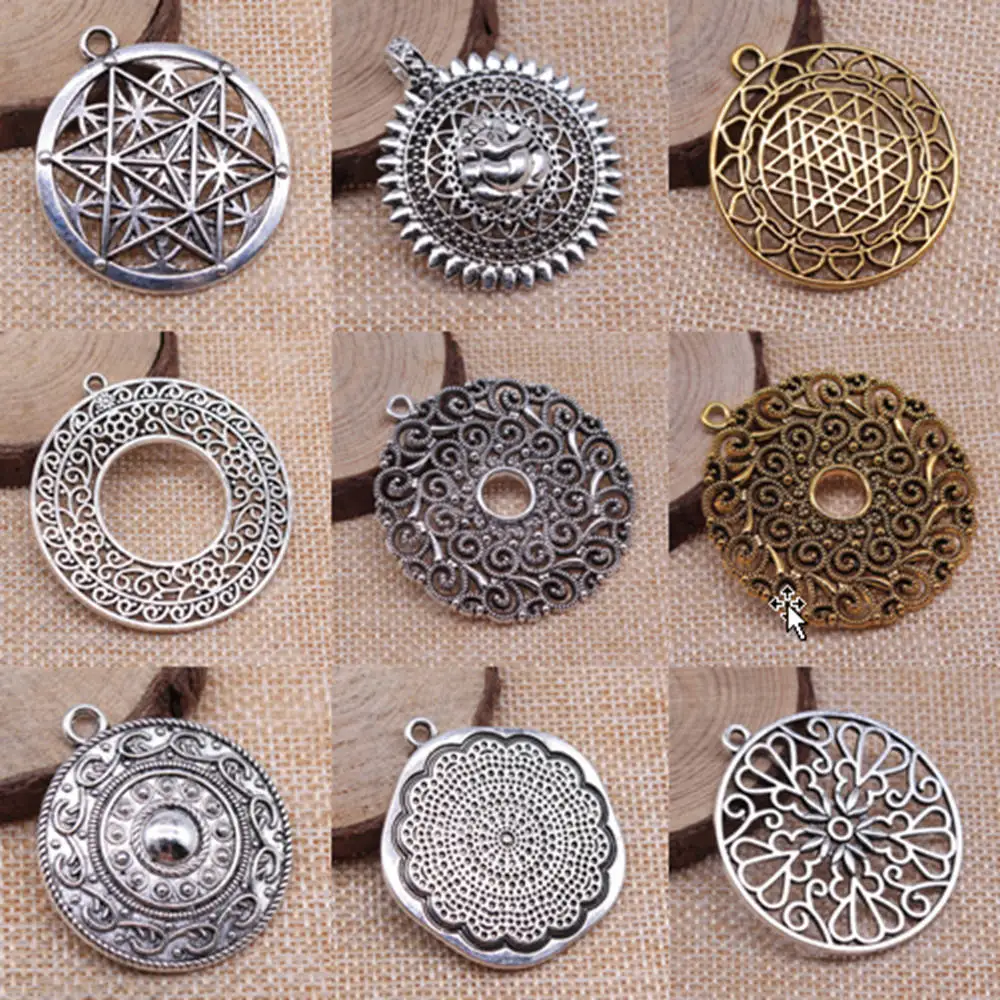 Encantos de patrón de Sri Yantra para la fabricación de joyas, colgantes DIY para regalo a granel