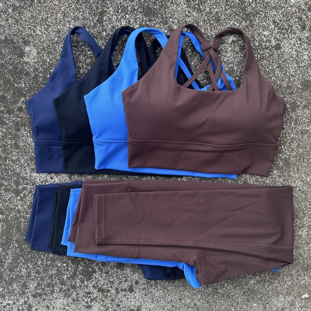 Solid Color Soft Gym Yoga Set Legging Soft High Impact Cross Sport Bra Tracksuit Women Gym Suit Comprehensive Training Athletic