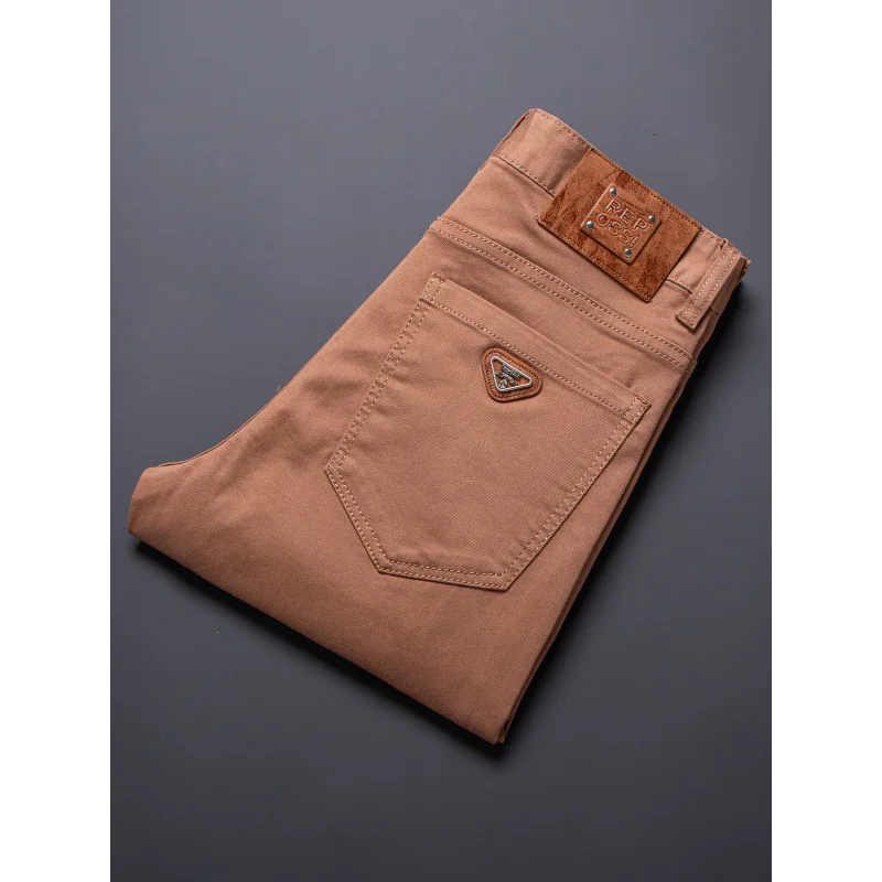 

High end light luxury men's jeans summer 2025 new coffee color small straight leg pants