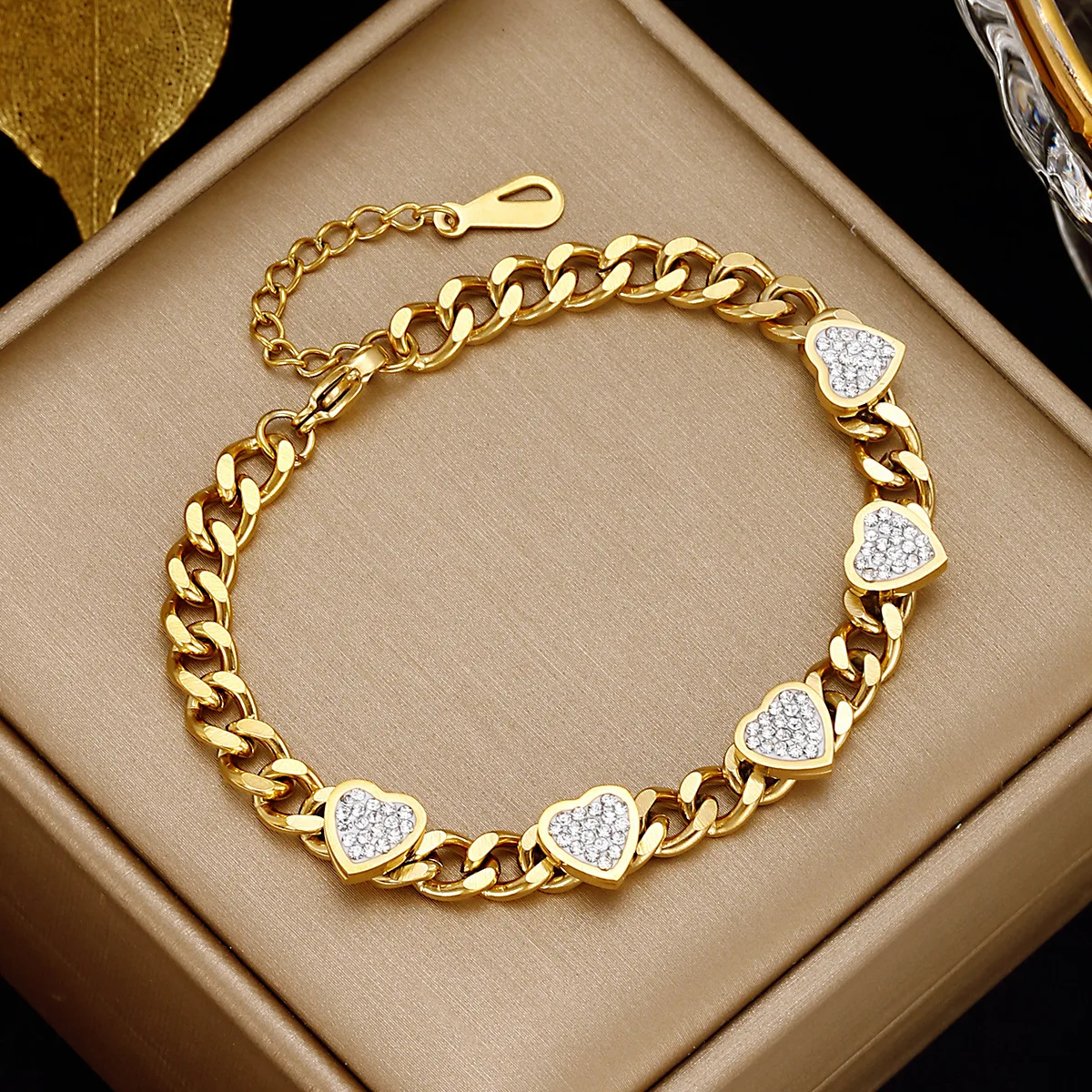 316L Stainless Steel New Fashion Upscale Jewelry Zircon Soldering Heart Charms Chain Choker Necklaces Pendant Bracelet For Women
