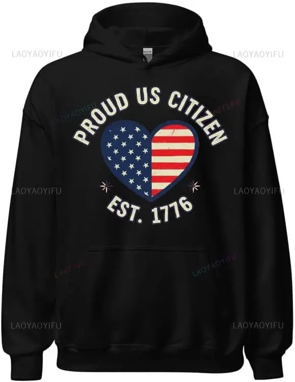 USA Flag Heart Hoodie Unisex Patriotic 1776 Graphic Sweatshirt Home of The Brave Vintage American Pride Fashion 2026