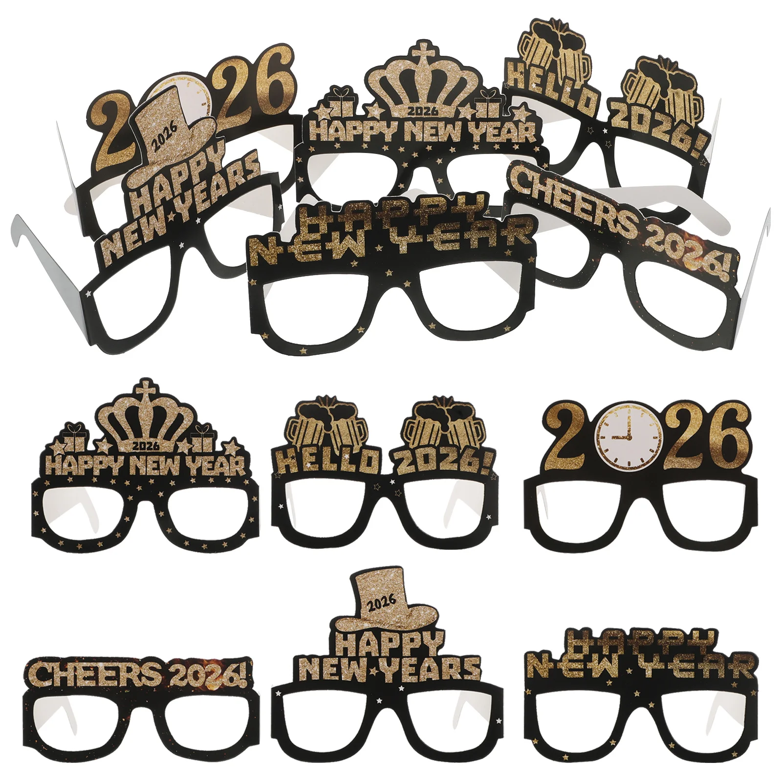 

12pcs New Year Glasses 2026 Happy New Year Party Eyewear Lightweight Paper Photo Props For Nye Celebration Novelty Glasses