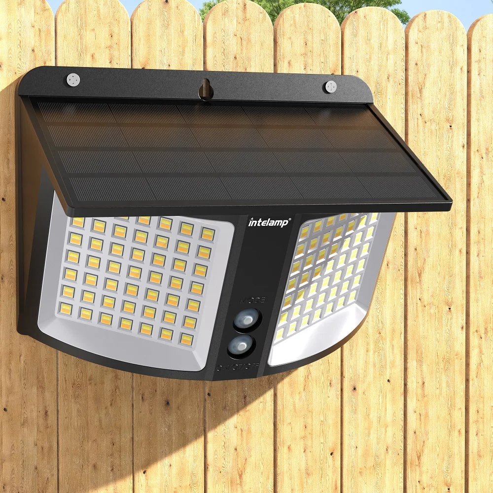 intelamp Long Life 4000 mAh Solarleuchten für den Außenbereich, Bewegungsmelder, Wandleuchte, wasserdichte Straßenlaterne für Garten, Hof, Weg, Garage