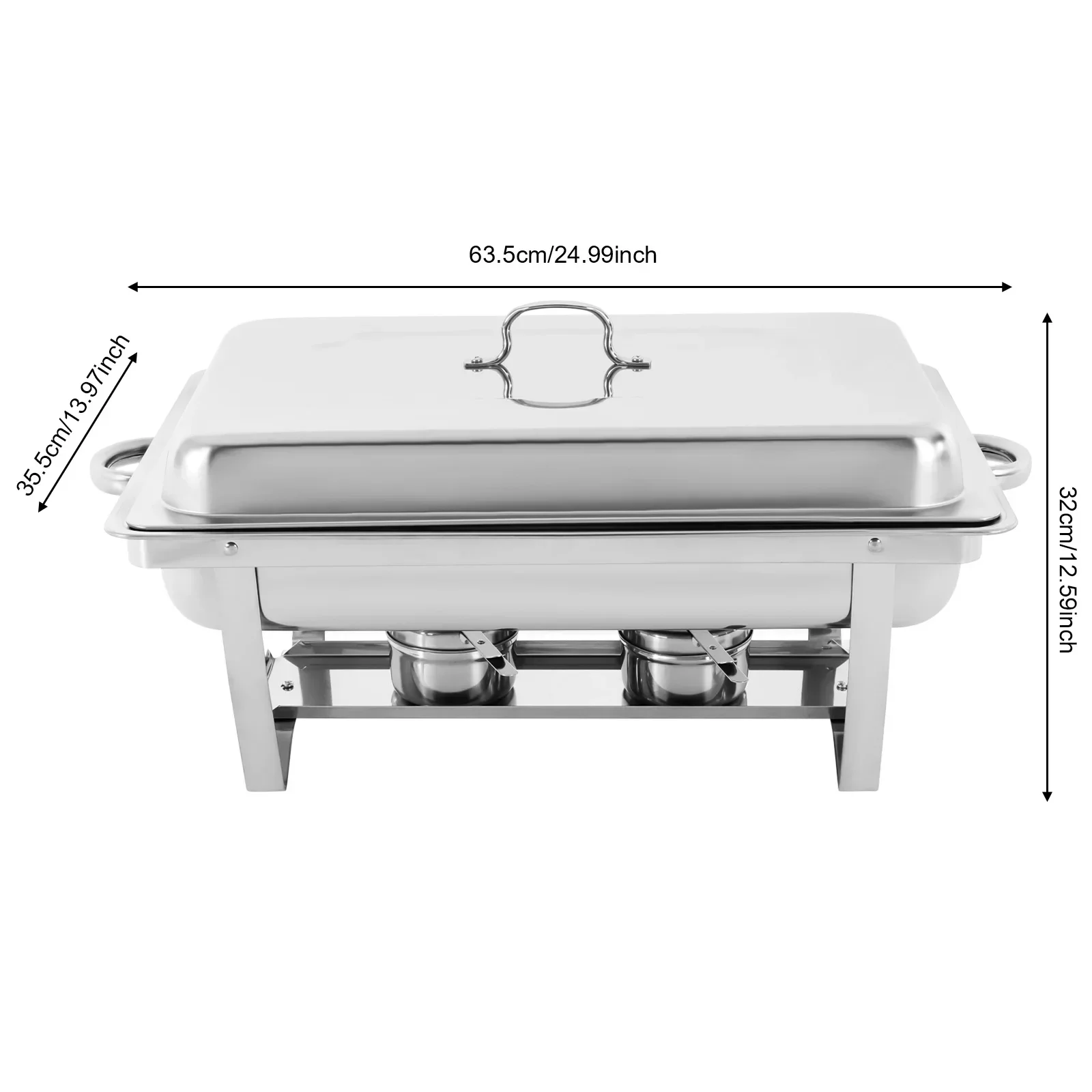 

3-Compartment Rectangular Chafing Dish, 7.5QT Stainless Steel Buffet Warmer with 2 Fuel Holders, Commercial Food Chafer Silver