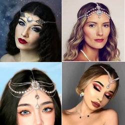 Bohemian Fashion Vintage Head Chain Forehead Headband Women Rhinestone FringeHead Tiara Bridal Wedding Hair Accessories Jewelry