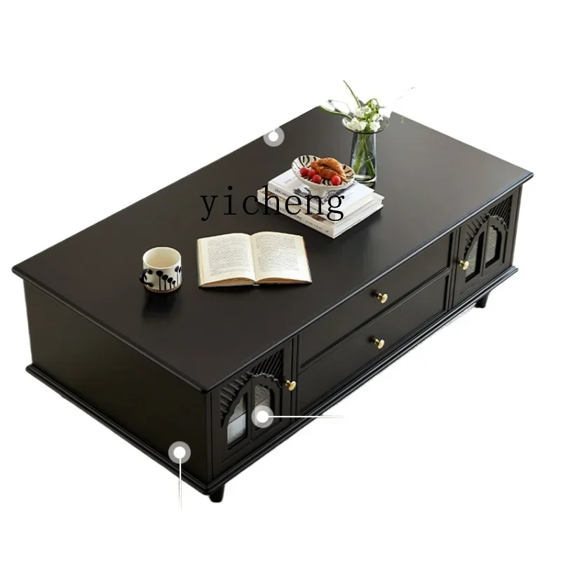 

1 Vintage Solid Wood Coffee Table Square Drawer Tea Table Household Small Apartment Living Room