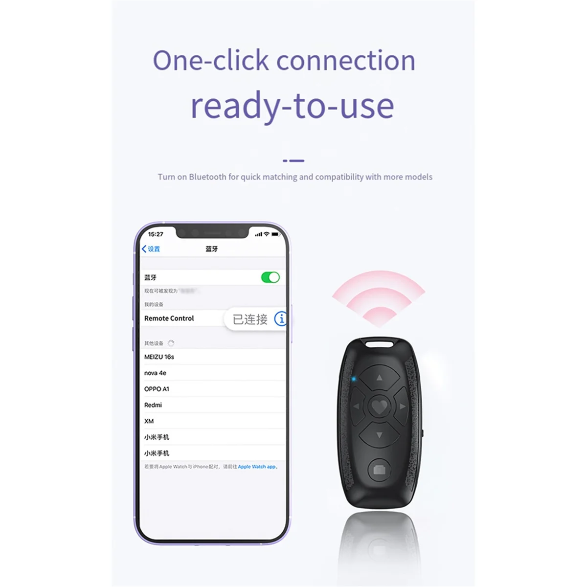 Abzv-controle remoto bluetooth recarregável multifuncional para telefones, turner de página de e-book e liberação do obturador da câmera selfie