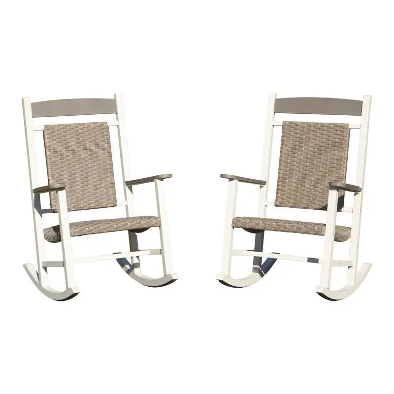 

Outdoor Rocking Chairs Set of 2, Durable HDPE Patio Oversized Rockers for Adults, Wicker Style, 380lbs Capacity,
