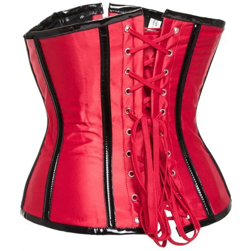 Gothic Steampunk Underbust Corset Top สีดําสีแดงเกลียว Steel Boned เอวเทรนเนอร์ Bustier พร้อมซิปหัวเข็มขัด Sliming Corselet @ 0Z *