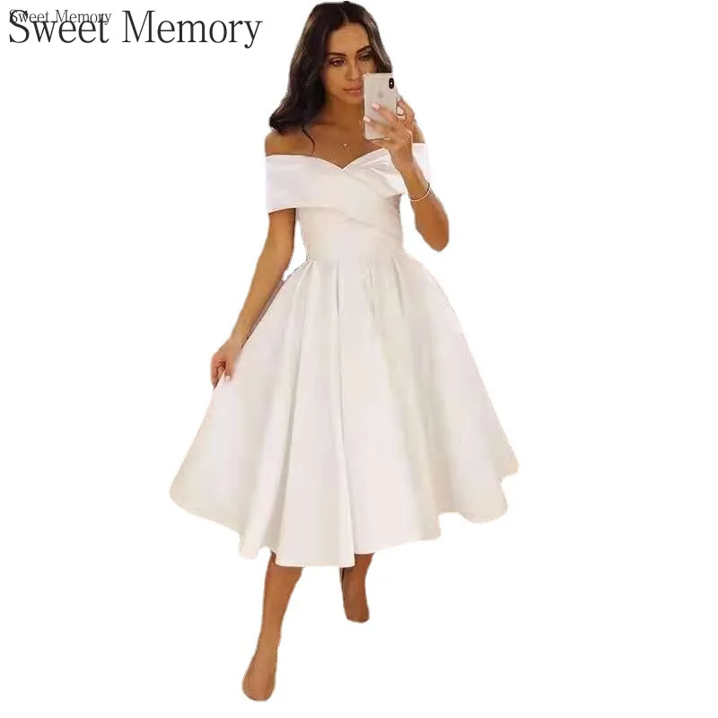 A4160 Customized White Wedding Dresses Satin Fabric Sweet Memory Elegant Princess Formal Occasion Dress Birthday Graduation Gown