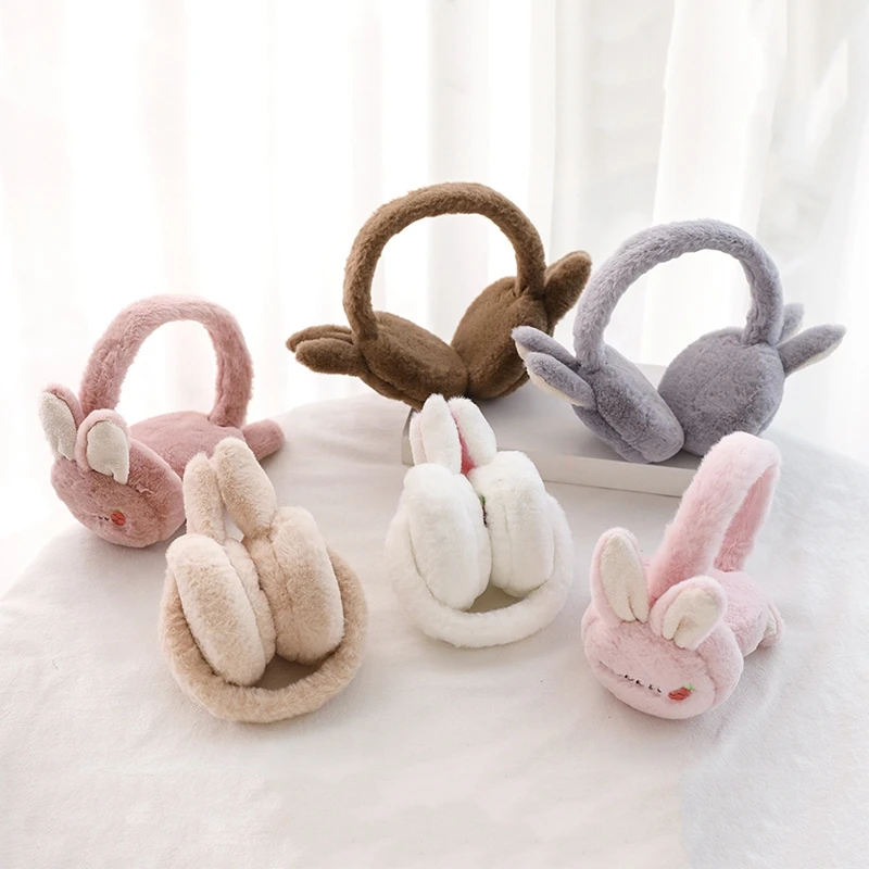 Kids Cute Headband Earlap Winter Outdoor Cartoon Rabbit Warm Earmuff Plush Thick Soft Adjustable Ear Cover Accessories for Girls