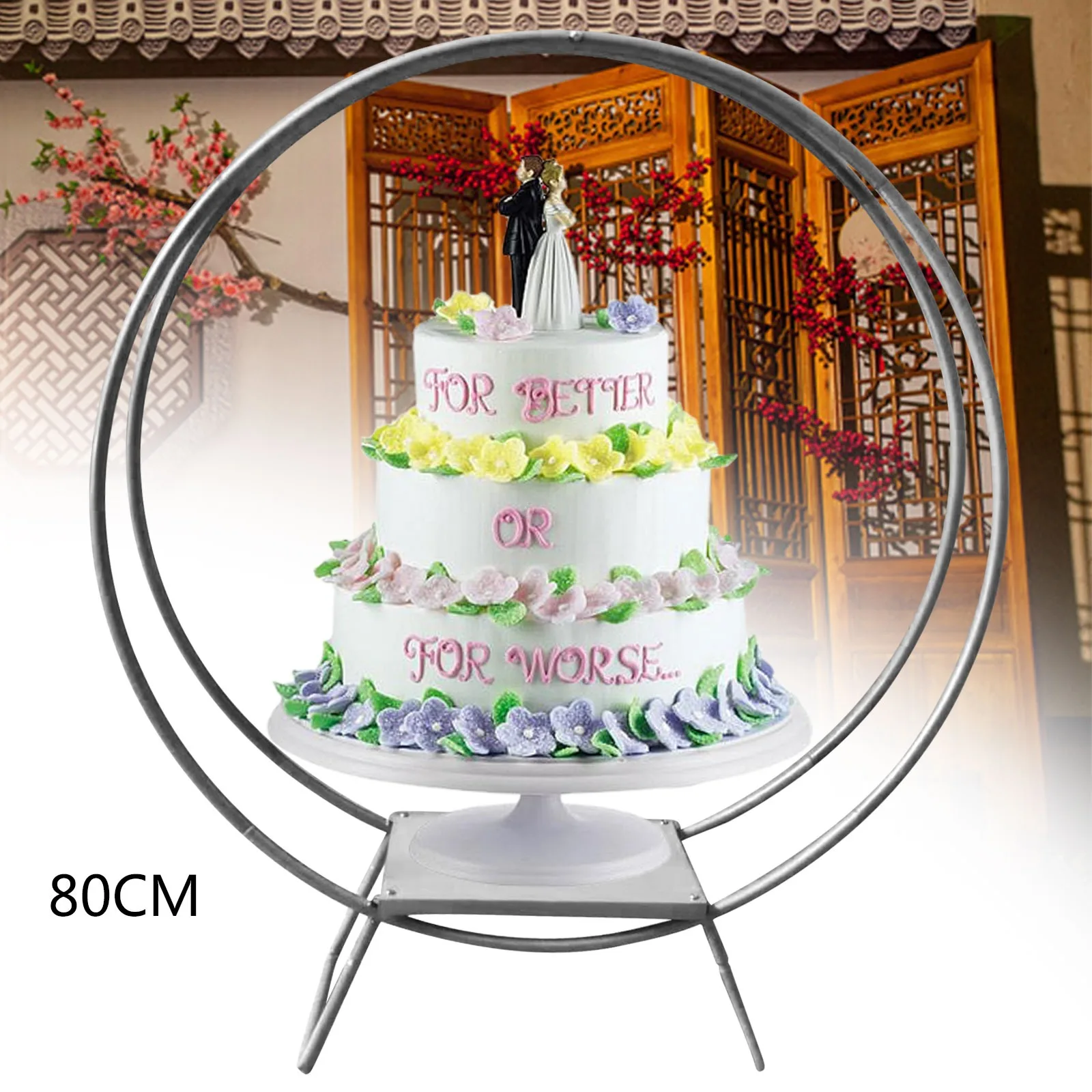 Bymaocar Double Ring Round Cake Stand, Silver 80cm/31.5in Removable Flower Stand, Floral Hoop Decor for Wedding Birthday Party