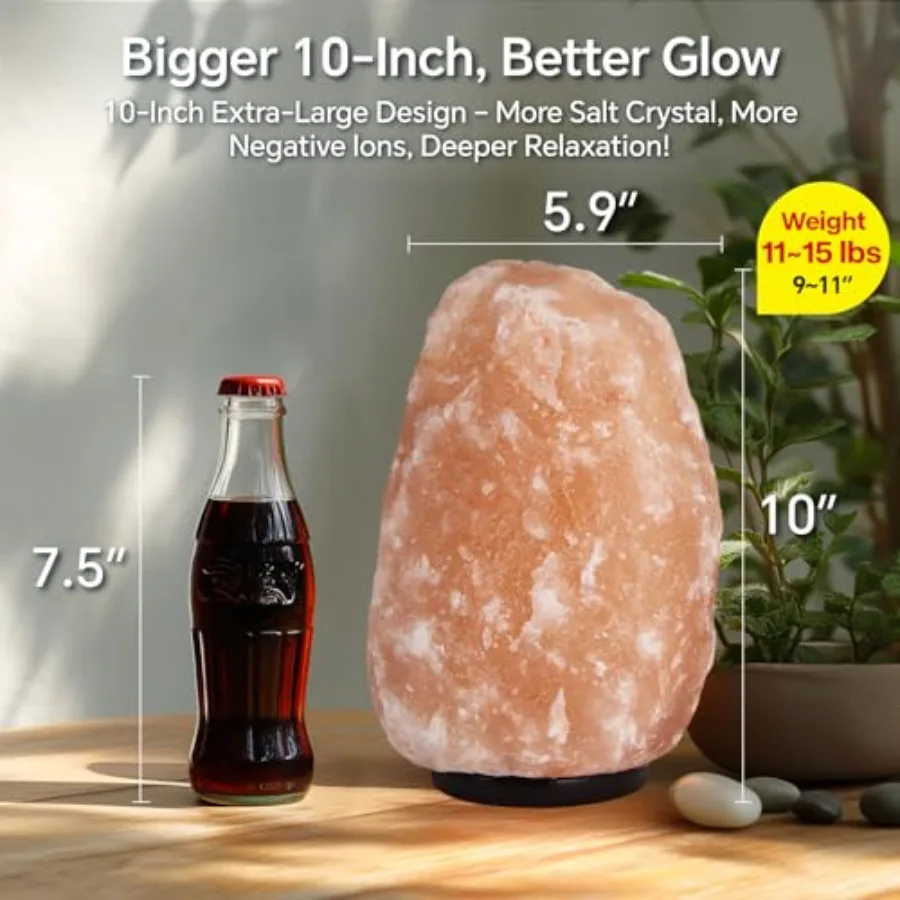 Himalayan Salt Lamp - 9-11 Inch 11-15 lbs, Natural Pink Large Salt Rock Lamp with Remote Control, 16 Color-Changing LED, USB-Po