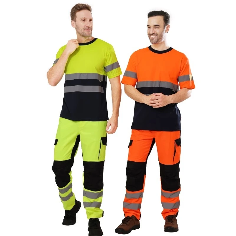 High Visibility Shirt Hi Vis T-shirt Workwear Reflective Shirts Man for Working Multi Pockets Work Cargo Pants Reflective