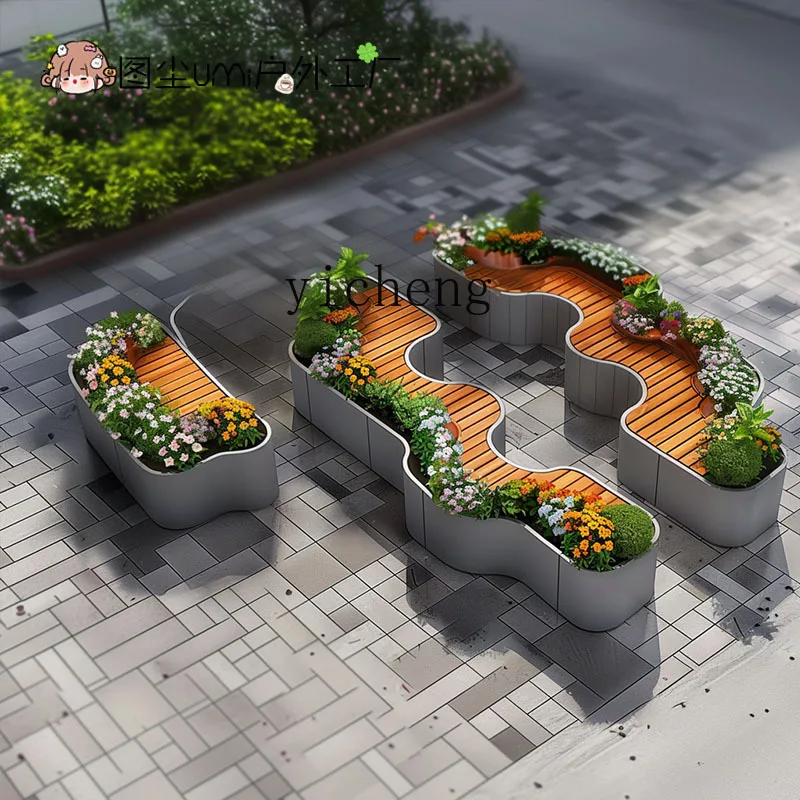 YFY  outdoor commercial street seat seat flower box wrought iron custom stainless steel combination bench simple and modern