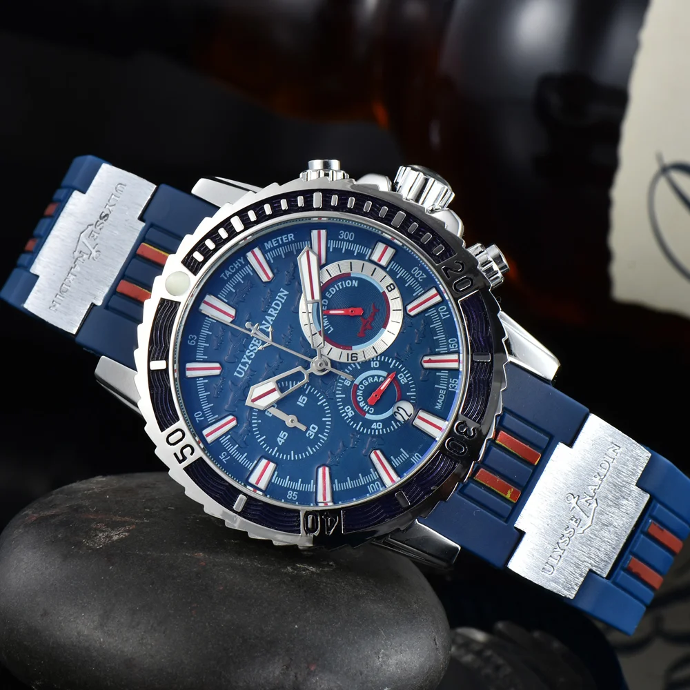 AAA Hot Sale Ulysse Nardin Original Brand Watches For Mens Multifunctional ChronographQuartz Wristwatch Top Quality Male Clocks