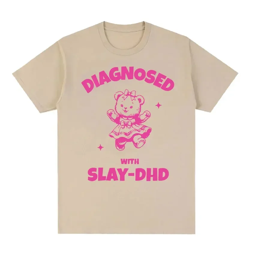 Diagnosed with Slay-DHD Panda Funny Meme T Shirts Men Women Casual Fashion Short Sleeve T-shirt Harajuku Oversized Cotton Tshirt