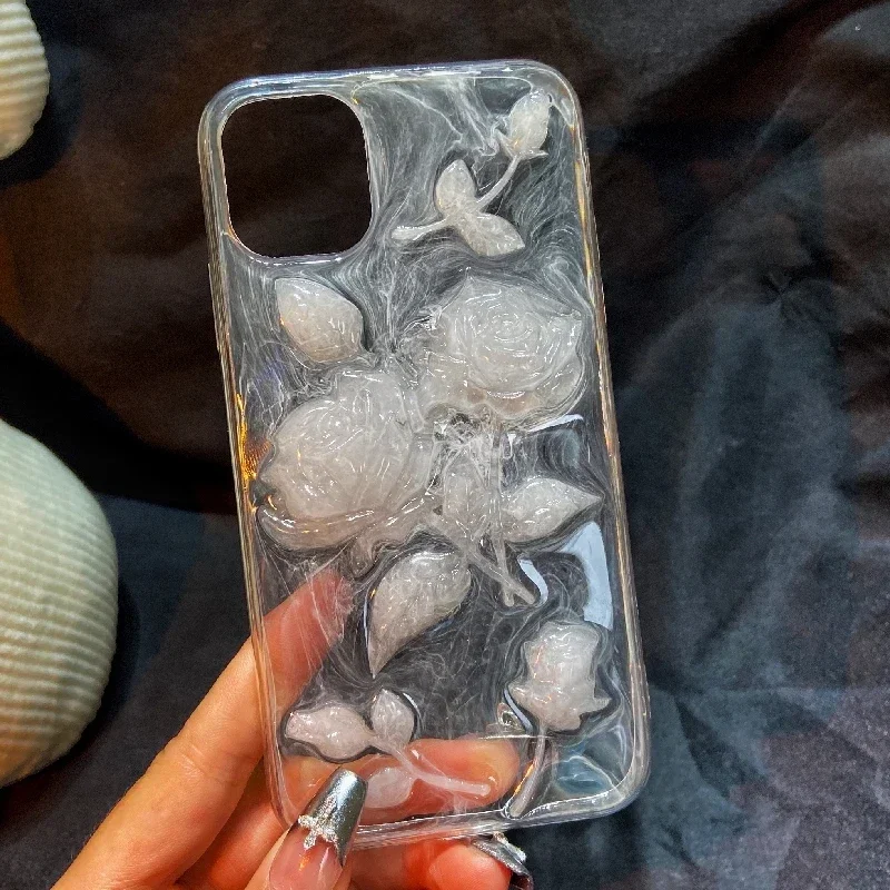 4062 Original 3D Handmade Phone Case White Rose Customized Halloween Christmas Creative Gift Iphone 13 Pro Max Iphone 11 Cases