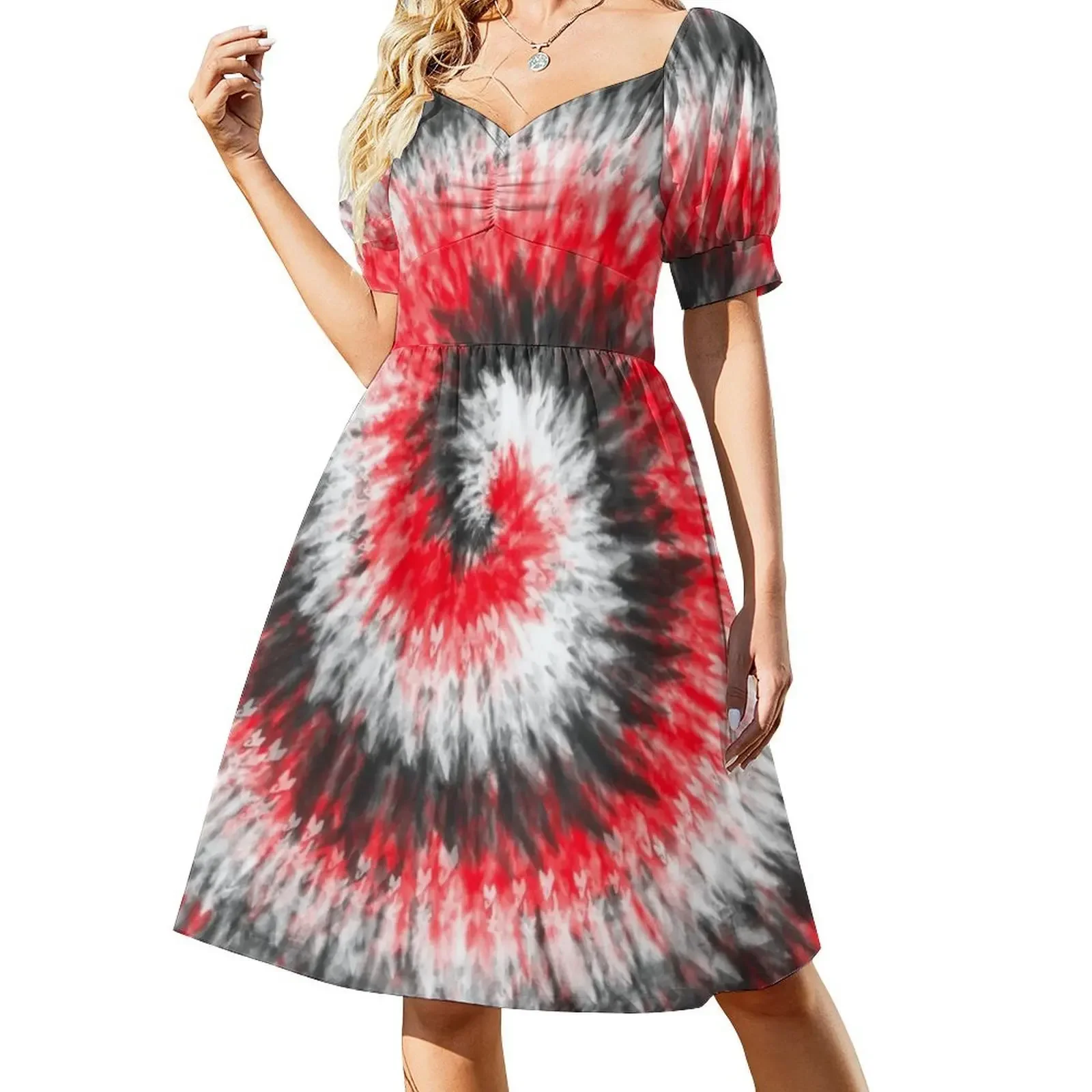 

Red and Black Tight Spiral Tie Dye Short-Sleeved Dress Evening gown prom dresses 2025 Dress