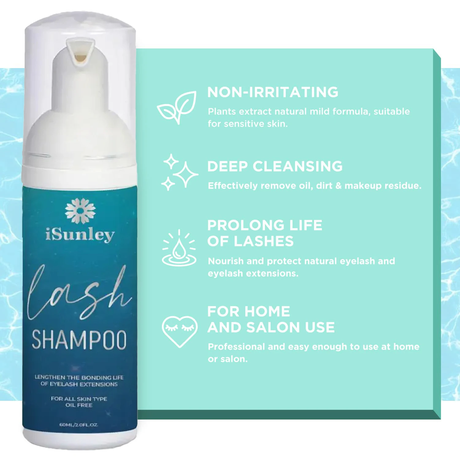 ISunley 60ml shampooing pour cils nettoyage doux cils greffage Mousse pour cils mousse nettoyant professionnel personnalisé en gros