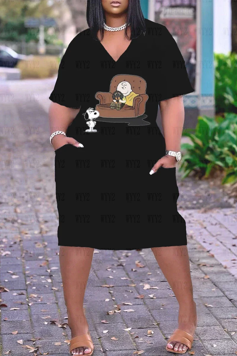 Pocket Women's Dress Ladies Dresses for Special Occasions V-neck 2000s Clothes Y2k Streetwear Loose Summer Women's Clothing 2023