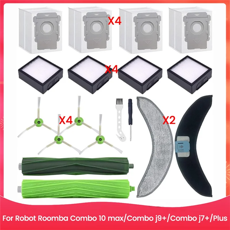 A85I-مجموعة ملحقات لـ Irobot Roomba Combo 10 Max، Combo J9+، Combo J7+/Plus أكياس ممسحة مرشح الفرشاة