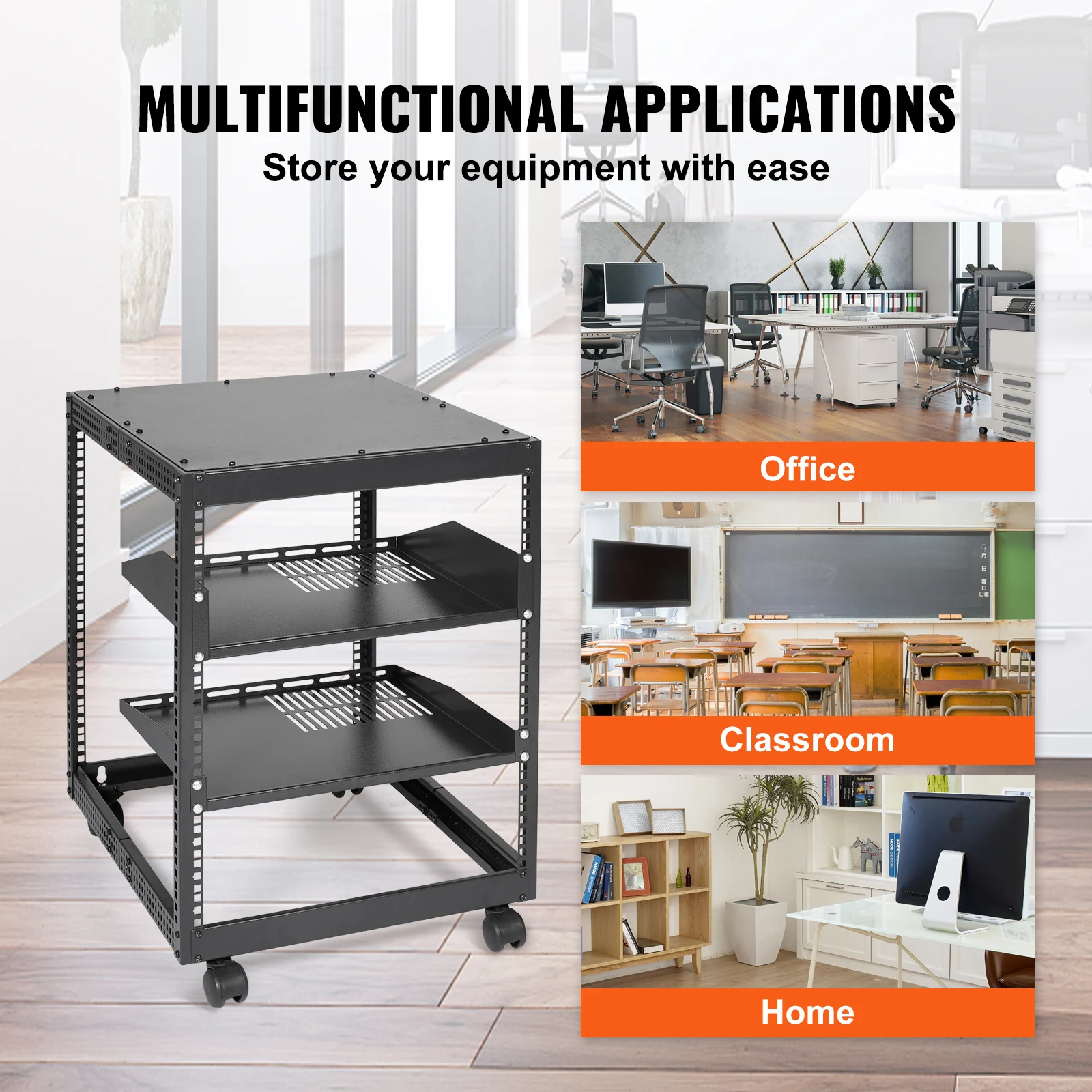 12U Open Frame Server Rack, Adjustable Depth, Free Standing Or Wall Mount Network Server Rack, 4 Post AV Rack With Casters,