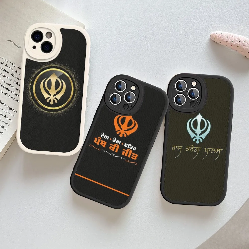 S-Sikh K-Khanda S-Sikhism Phone Case Hard Leather For IPhone 16 15 14 13 12 Mini 11 14 Pro Max Xs X Xr 7 8 Plus Fundas