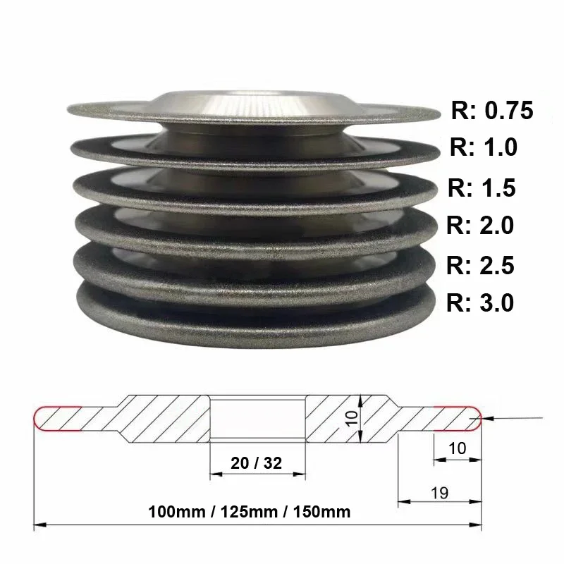 100 مللي متر 125 مللي متر 150 مللي متر R0.75 R1.0 R1.5 R2.0 R 2.5 R3.0 قوس CBN طحن عجلة HSS الحنفية مشقوق طحن عجلة أداة تجليخ القرص
