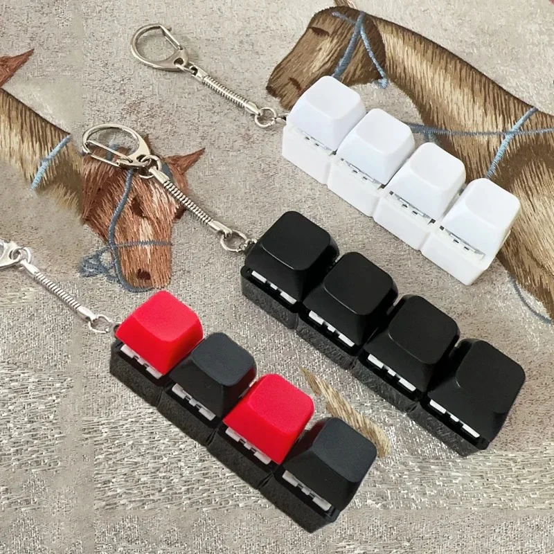 4Keys LED Keyboard Key Irritability Toy, Finger Pressure Relief Button, Adult Office Stress-relieving and Calming Key Chain Gift