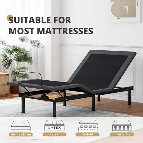 Twin XL Adjustable Bed Frame for Pain Relief, Metal Folding Bed Base with Remote for Independent Head and Foot Incline view 2